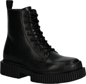 A|X Armani Exchange Enkellaarsjes - Dames - Veterlaarzen - Zwart - 41 EU - Leer - Schoenen