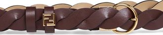 Fendi Womens Belt Ff Woven Reversible Mahogany-Cappuccino Brown Calf Leather