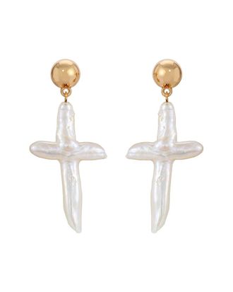 Ettika 18K Plated 15-16mm Pearl Dangle Earrings