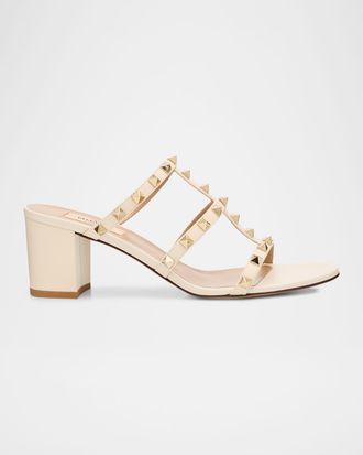 Valentino Garavani 60mm Rockstud Caged Block-Heel Slide Sandals