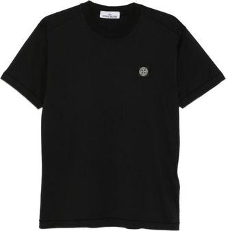 Stone Island Logo Patch Cotton T-Shirt - Heren - T-shirts - Zwart - L - Katoen - Tops