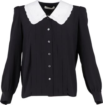 Alessandra Rich Contrasting-Collar Blouse in Black Silk
