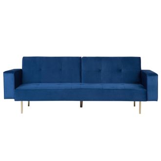 Beliani Sof&aacute; Cama 3 Plazas Moderno De Terciopelo Azul Marino Con Reposabrazos Visnes
