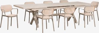 Sklum Set De Mesa Rectangular 240-300x100 Cm Extensible Karena Y 8 Sillas De Comedor Apilables Con Reposabrazos Omara Sklum