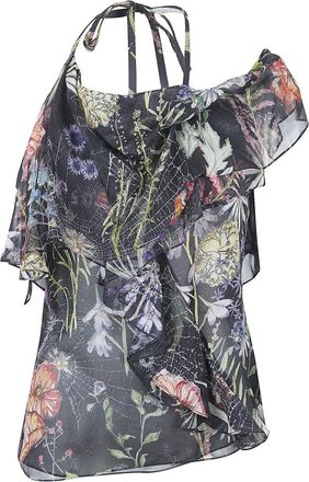 Alexander McQueen Meadow Floral Print Asymmetric Top - Dames - Tops zonder mouwen - Veelkleurig - XS - Chiffon - Tops