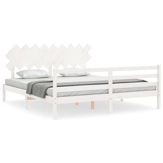 Berkfield Home Bed Frame with Headboard White Super King Size Solid Wood