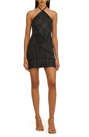 Cult Gaia Varsha Halter Tiered Minidress in Black at Nordstrom, Size 2