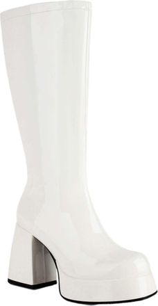 Generic Womens Fashion Solid Color Long Boots Smooth Zipper High Heel Chunky Boots High Thigh Boots for Women Leather (White, 4.5)