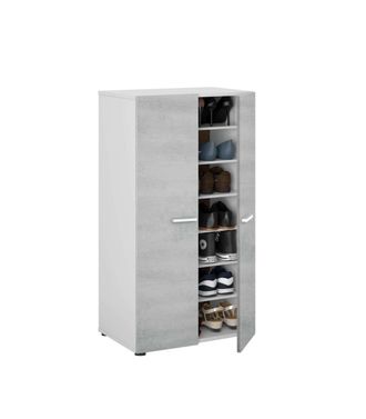 F.R.S. Frs - Armario Multiusos Gema 2 Puertas Acabado Color Blanco Brillo Y Cemento, Medidas: 103 Cm (alto) X 55 Cm (ancho) X 36 Cm (fondo)
