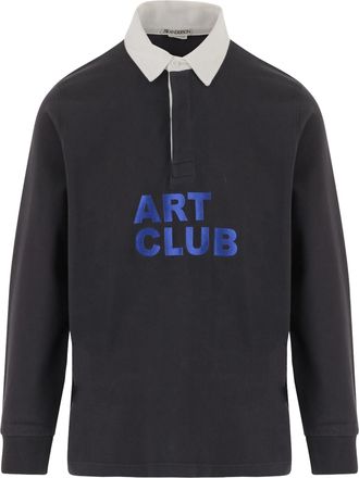 J.W.Anderson Navy Long-Sleeved Polo Shirt with Contrasting White Collar