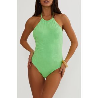Beach Riot Kristy Halter One-Piece Swimsuit in Lime Green at Nordstrom, Size X-Large