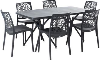 Siediti Fuori e Dentro Conjunto mesa rectangular 158x84 cm y 6 sillas de resina negro