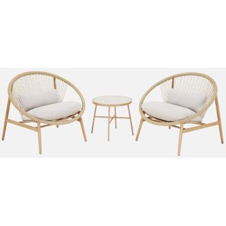 Sweeek Set 2 poltrone da giardino con tavolo in acciaio e rattan