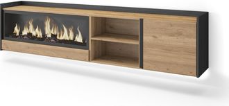Skraut Home Skraut Home - Mueble Tv, Televisi&oacute;n, Muebles De Sal&oacute;n, Almacenaje, 212x35x50cm, Para Tv Hasta 80, Chimenea El&eacute;ctrica Xxl, Colgado, Suspendido, Led, Es