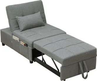 HOMCOM 4-in-1 Pull Out Sleeper Chair Bed with Pockets - Charcoal grey | TJ Hughes