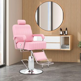 Costway Costway Salon Chair Hydraulic Barber Chair w/ Headrest & Footrest in Pink
