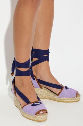 Versace Wedge Sandals Lola, Womens, Purple