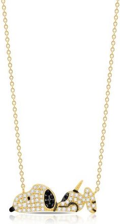 Crislu x Peanuts Snoopy Belly Flop Pav&eacute; Pendant Necklace in 18Kt Yellow Gold /Clear Stone at Nordstrom, Size 16