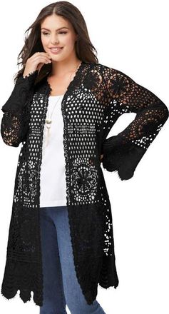 Roaman's Plus Size Floral Lace Crochet Duster in Black at Nordstrom, Size 28