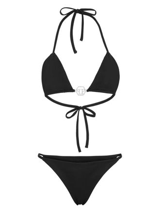 Philipp Plein Bikini a triangolo con placca logo - Nero