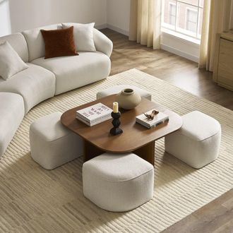 Castlery Dark Brown Nesting Square Coffee Table, Beige Seats | Hugg by Castlery