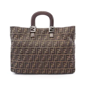 Fendi Brown Canvas Leather Handbag Tote Bag (Pre-Owned)