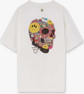 Barrow Mens Cotton T-Shirt With Multicolored Logo White T-Shirts And Polos