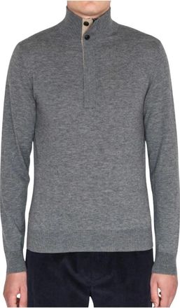 Pal Zileri Wool & Cashmere Half Zip Jumper with Contrast Collar - male - Pal Zileri - Turtlenecks - Gray - M - Knitwear