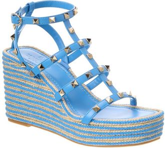 Valentino Rockstud Caged 95 Leather Wedge Sandal