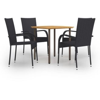 vidaXL Set Mobili da Pranzo Giardino 5 pz in Polyrattan Nero - Vidaxl