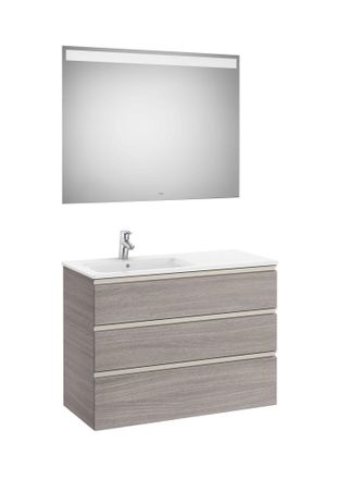 Roca Roca - Conjunto De Mueble 3 Cajones, Lavabo Y Espejo Con Led The Gap Color: Roble City