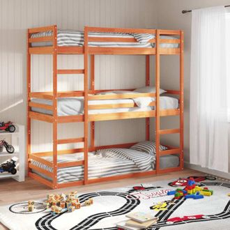 vidaXL Vidaxl - Letto Castello Triplo Marrone Cera 90x190cm Legno Massello Pino