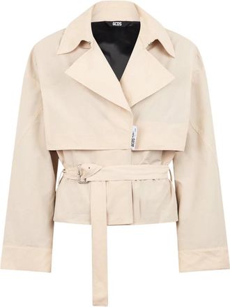 GCDS Nylon Riem Korte Trenchcoat - Dames - Trenchcoats - Beige - XL - Nylon - Jassen