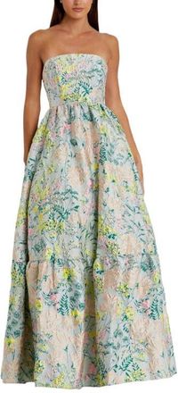 Mac Duggal Petite Floral Brocade Strapless A Line Gown in Pastel Multi at Nordstrom, Size 12P