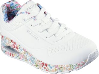 Skechers Sneaker SKECHERS UNO-MAJESTIC GARDEN, Damen, Gr. 35, bunt (wei&szlig; bunt), Lederimitat, gebl&uuml;mt, Schuhe Sneaker, Keilsneaker, Plateausneaker mit bedruckte