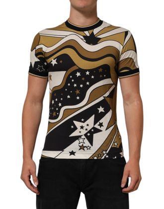 Dolce & Gabbana Mens Star Wave Print Tee - Beige Cotton - Size EU 44 (Mens)