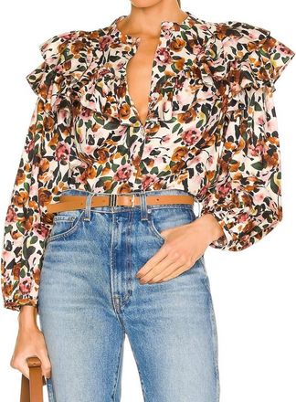 Something Navy Floral Ruffle Blouse In Cream Multi