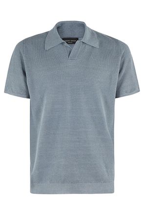 Roberto Collina Pique Stitch Denim Polo Shirt With Classic Collar
