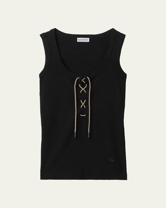Burberry Cleo Lace-Up Ribbed Cotton Tank Top