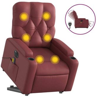 vidaXL Sill&oacute;n De Masaje Elevable El&eacute;ctrico Cuero Artificial Rojo Tinto Vidaxl