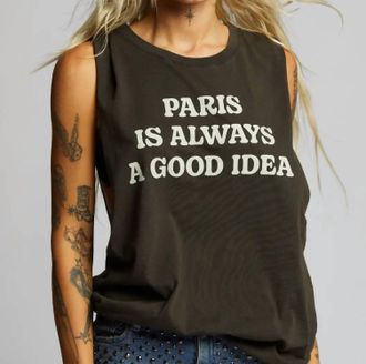 Recycled Karma Paris Muscle Tank Top In Vintage Black