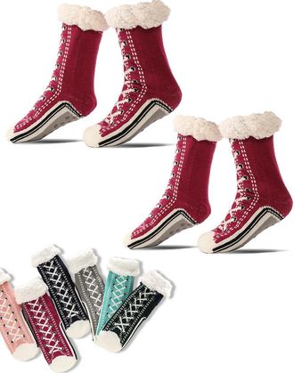 Generic Ultra-Thick Cashmere Slipper Home Socks, New Non-Slip Cashmere Slipper Socks Winter Warm Cozy Fuzzy Non-Slip Fluffy Soft Warm Slipper Socks for Indoor