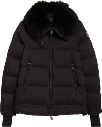 Moncler Arabbas Genuine Shearling Collar Down Jacket in Black at Nordstrom, Size 1