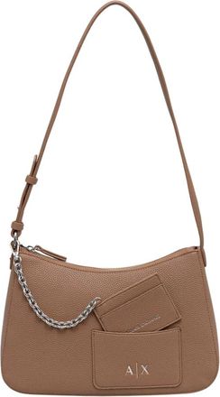 A|X Armani Exchange Crossbody Tas met Textuur en Ketting - Dames - Schoudertassen - Beige - ONE Size - Leer - Tassen