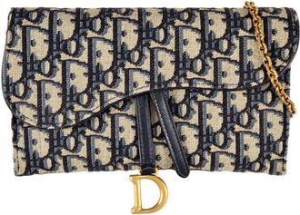 Dior Blue Jacquard Chain/Shoulder Wallet (Pre-Owned)