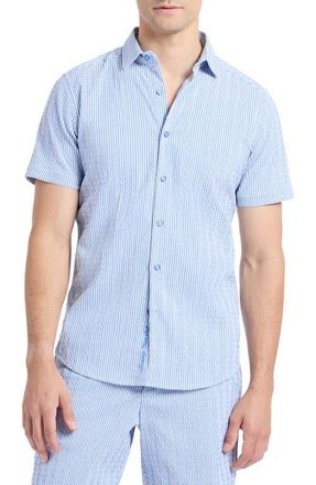 Robert Graham Fornillo Classic Fit Stripe Short Sleeve Button-Up Shirt in Navy at Nordstrom, Size Xxx-Large