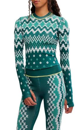 Free People Myoko Jacquard Layer T-Shirt in Evergreen Isle Knit at Nordstrom, Size X-Small