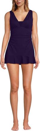 Lands End SlenderSuit Grecian Mini Swim Dress in Blackberry at Nordstrom, Size 18