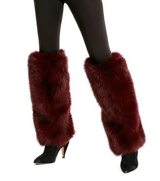 Lina & Lily Womens Winter Faux Fur Leg Warmers Boot Cuffs Covers 40cm Long (Dark Red)