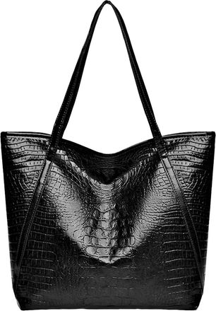 Generic Women Soft PU Leather Crocodile Pattern Tote Handbag Ladies Shoulder Bag Large Capacity Satchel Women Handbag Large Capacity PU Leather Shopping Bag S